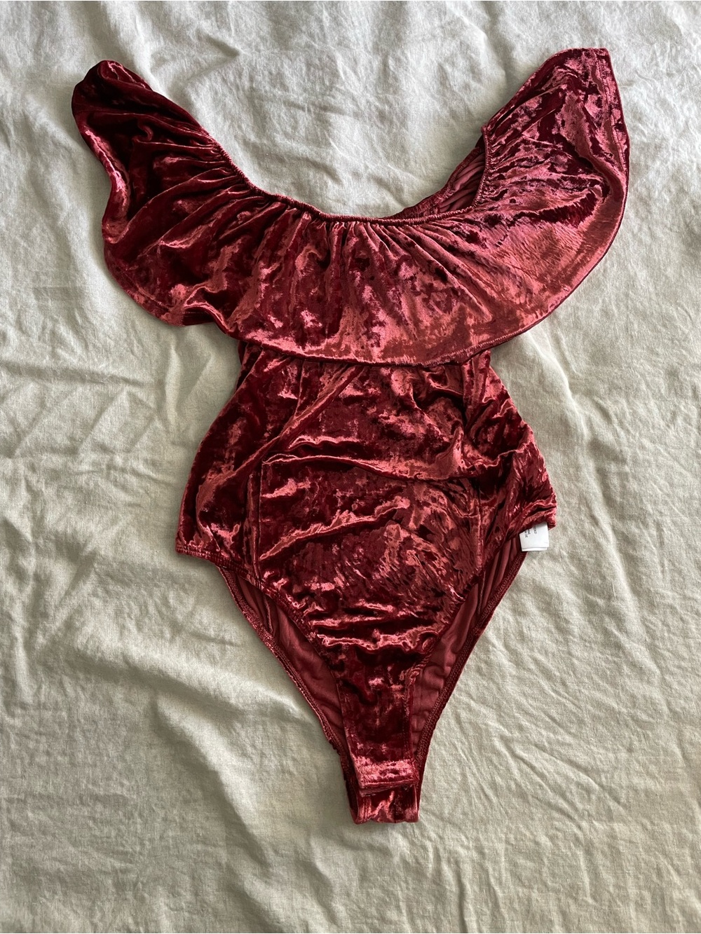 Band of Gypsies Crushed Velvet Off-Shoulder One-Piece Top Stretchy Blouse Large